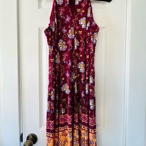 Maggy London Halter Burgundy and Mustard Yellow Midi Dress Size 12‎